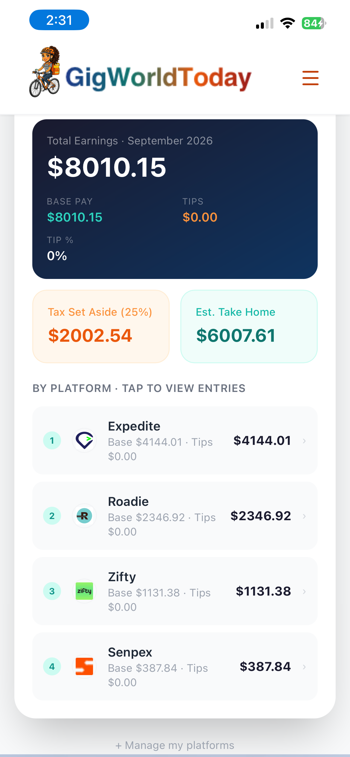 Earnings Screenshot